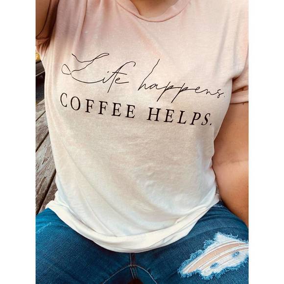 NEW WHITE LABEL life happens. coffee helps. bleached tee in multi - Picture 2 of 2